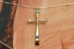 Zuni Indian Jewelry Genuine Mother of Pearl Sterling Silver Cross Pendant